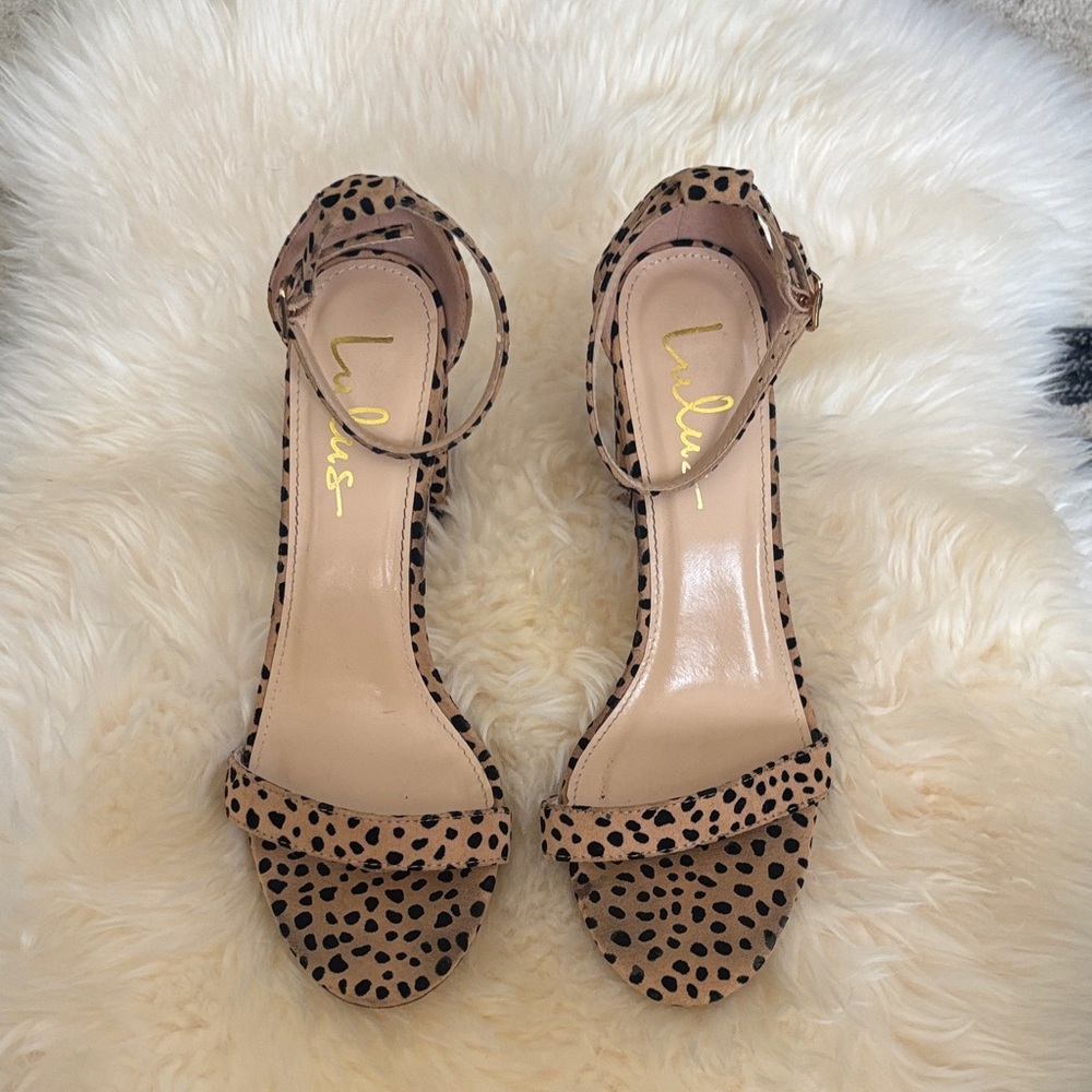 Lulu's Leopard Print Ankle Strap Block Heels in Tan and Black